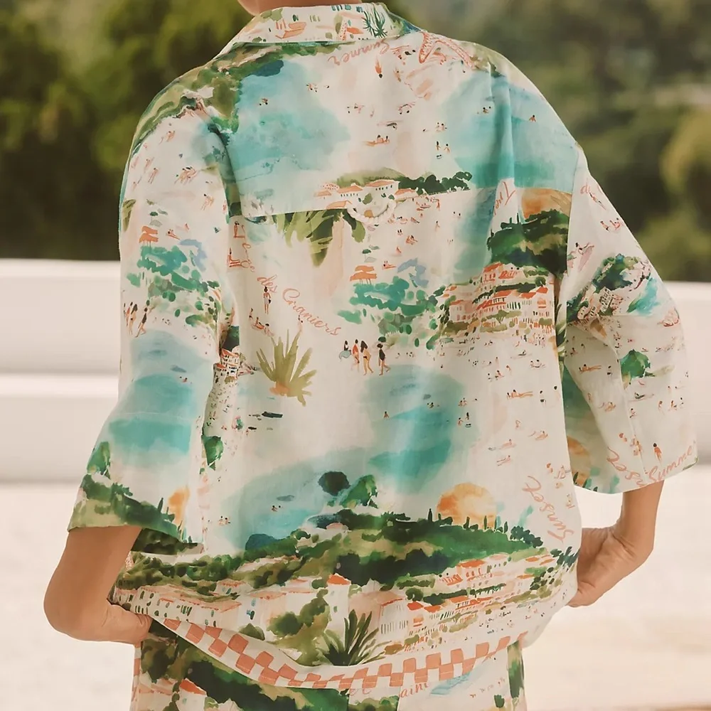 Anthropologie Celandine Linen Blend Shirt Size Small NWT Coastal Mediterranean